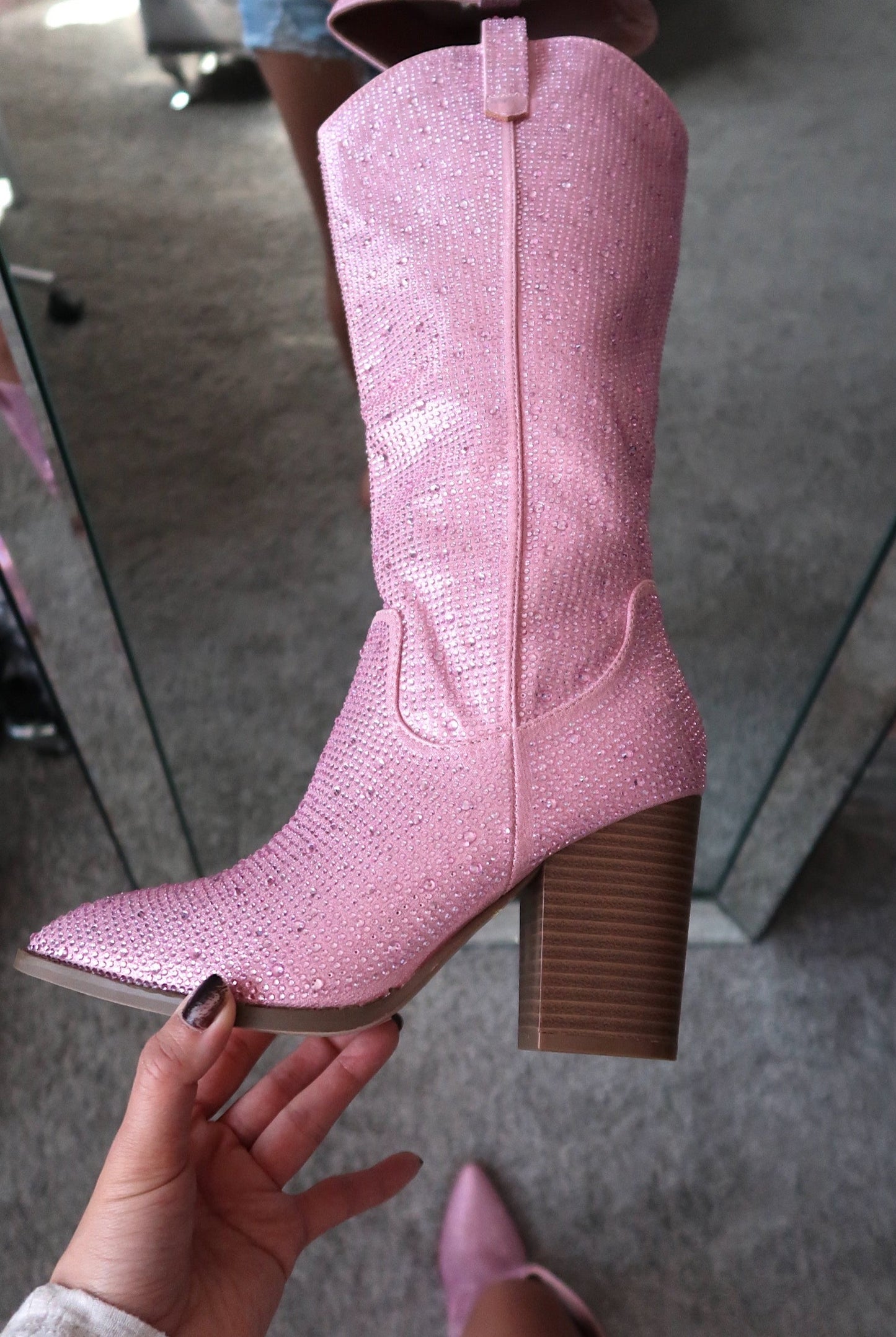 Rhinestone Cowgirl Boots - Pink
