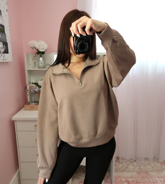 Everyday Zip Up Pullover - Latte