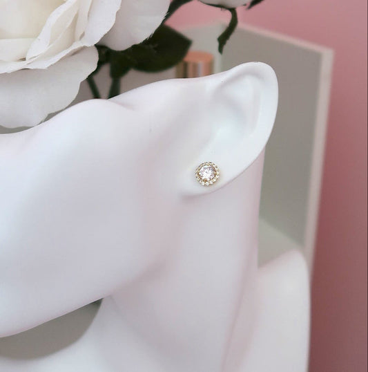 Gold Dipped CZ Halo Stud Earrings (2 colors available)
