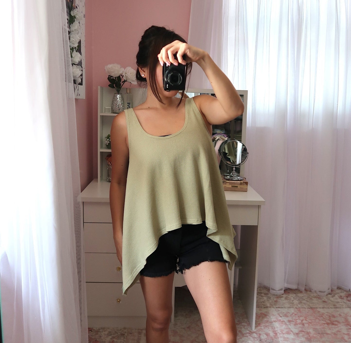 Waffle Trapeze Top - Sage