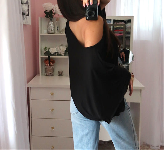 Y2K Shoulder Top - Black