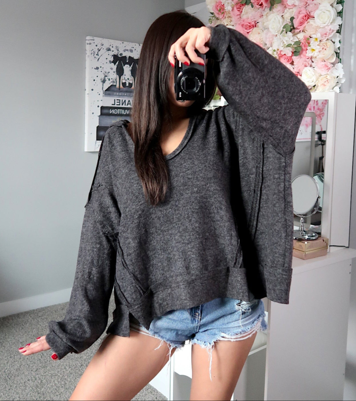 Adelina Hooded Top - Light Black (L/XL)