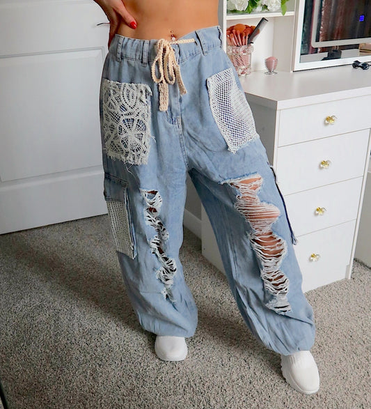 Distressed Denim Joggers