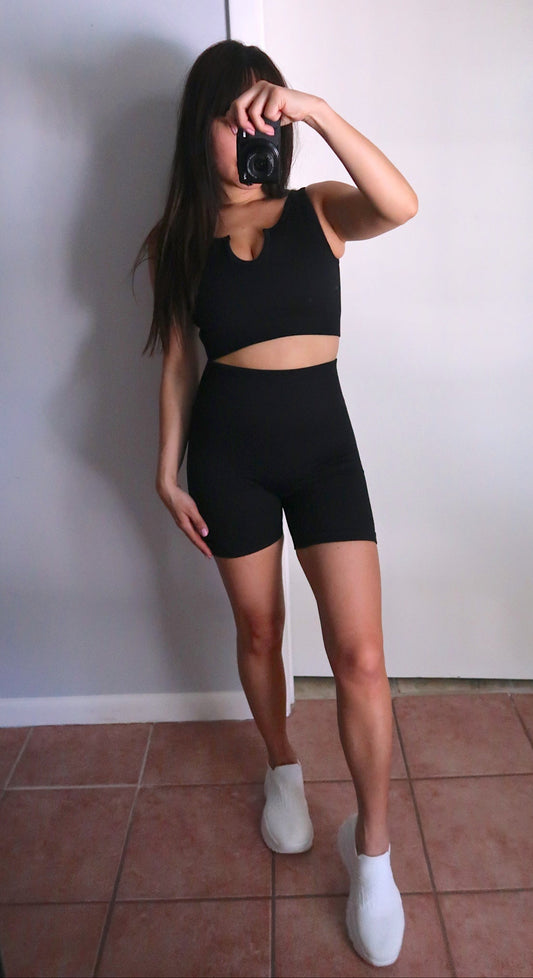 Clean Girl Ribbed Tank + Shorts - Black (Large)