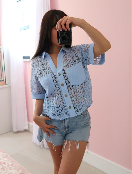 Clara Button Top - Blue