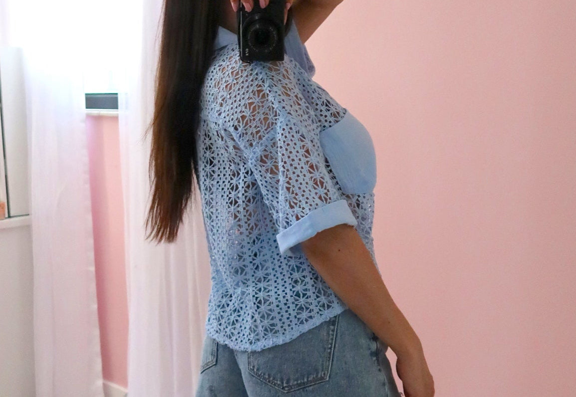 Clara Button Top - Blue (Large)