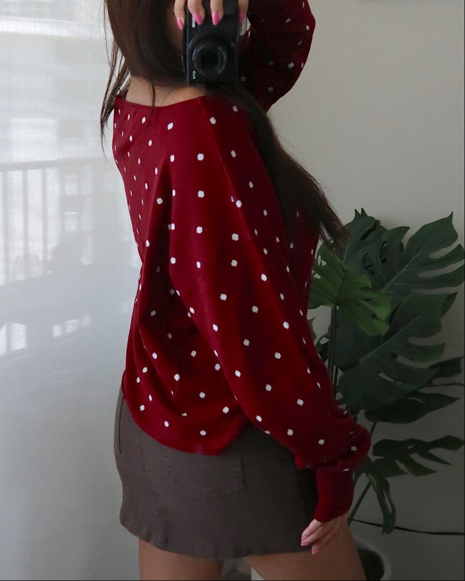 Off Shoulder Polka Dot Sweater (3 colors available)