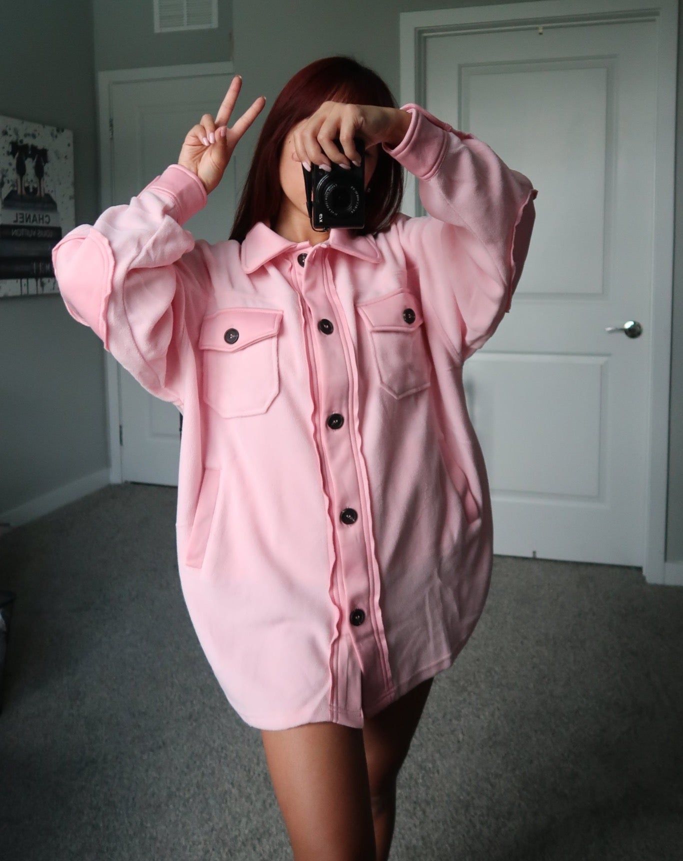 Oversized Fleece Shacket - Baby Pink