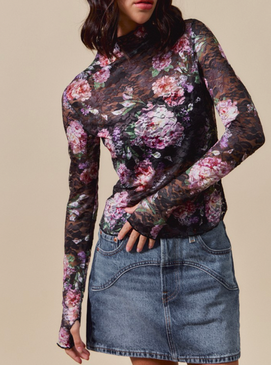 Leila Floral Long Sleeve - Black
