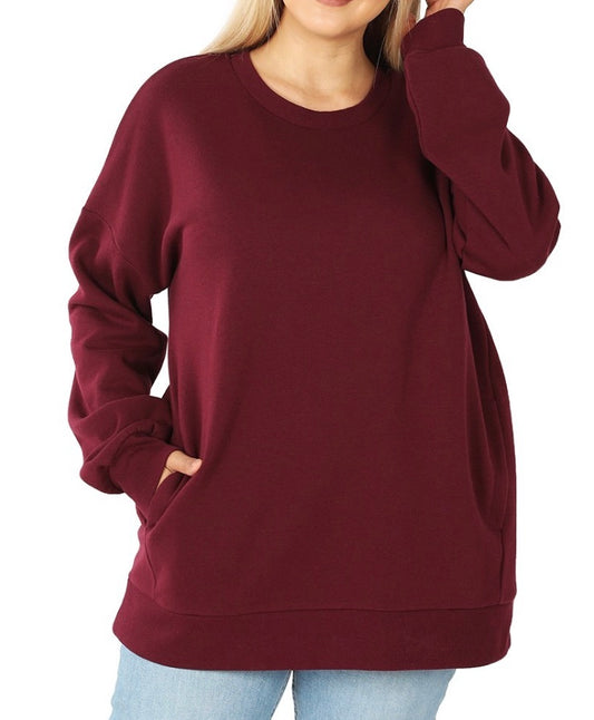 Everyday Sweatshirt With Pockets - PLUS - Burgundy