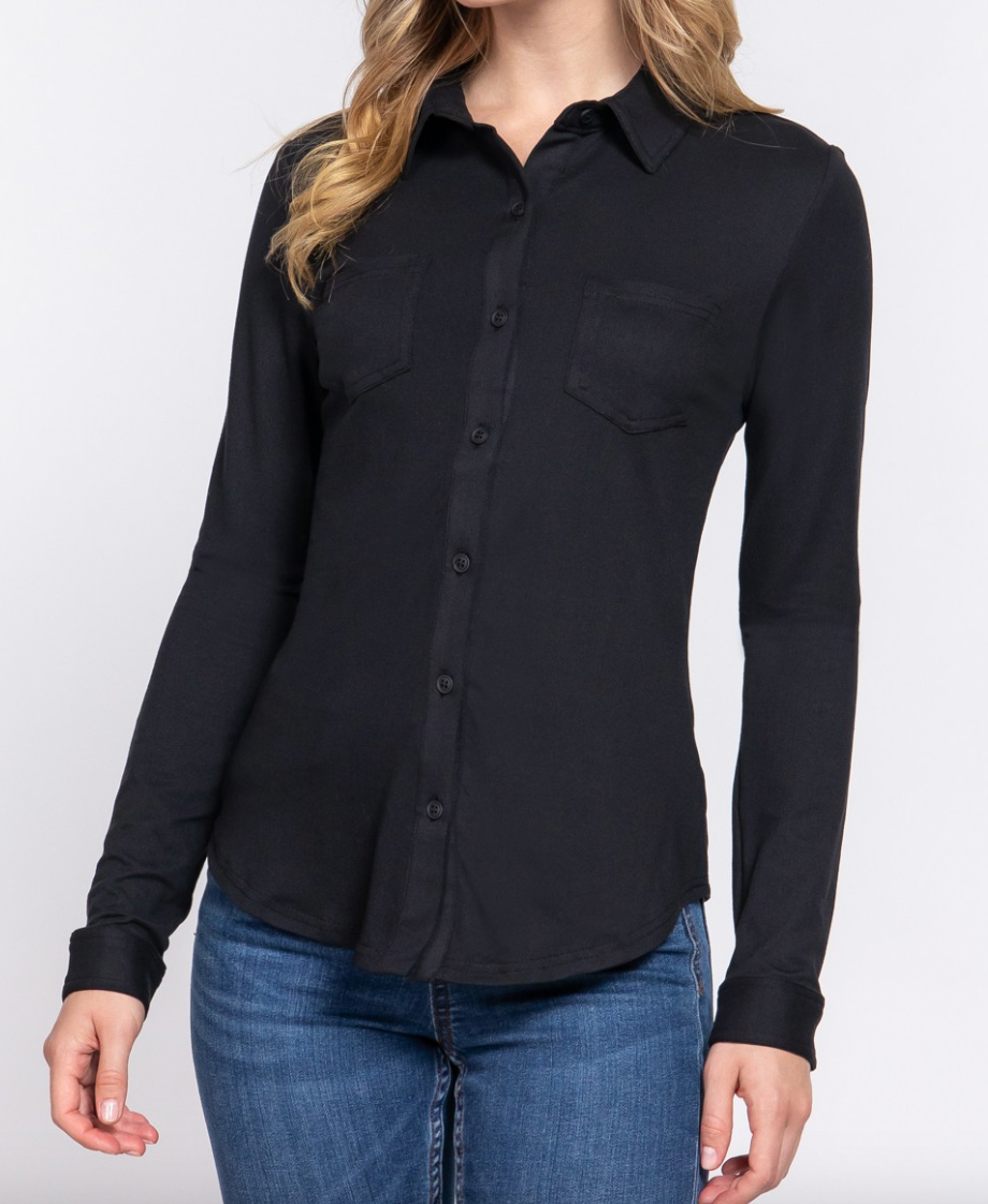 Butter Button Down - Black (1XL, 2XL)