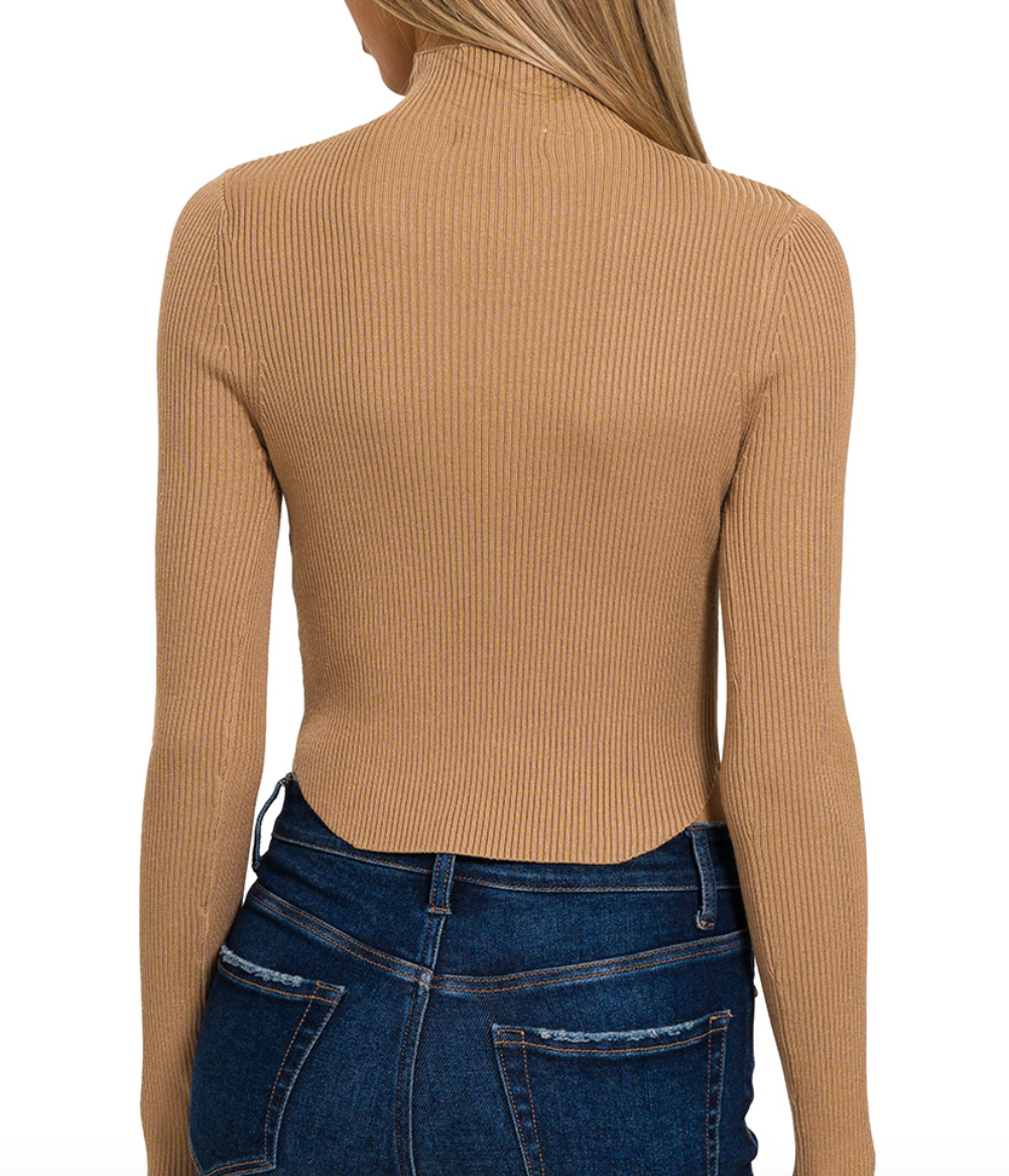 Curved Hem Turtleneck - Camel
