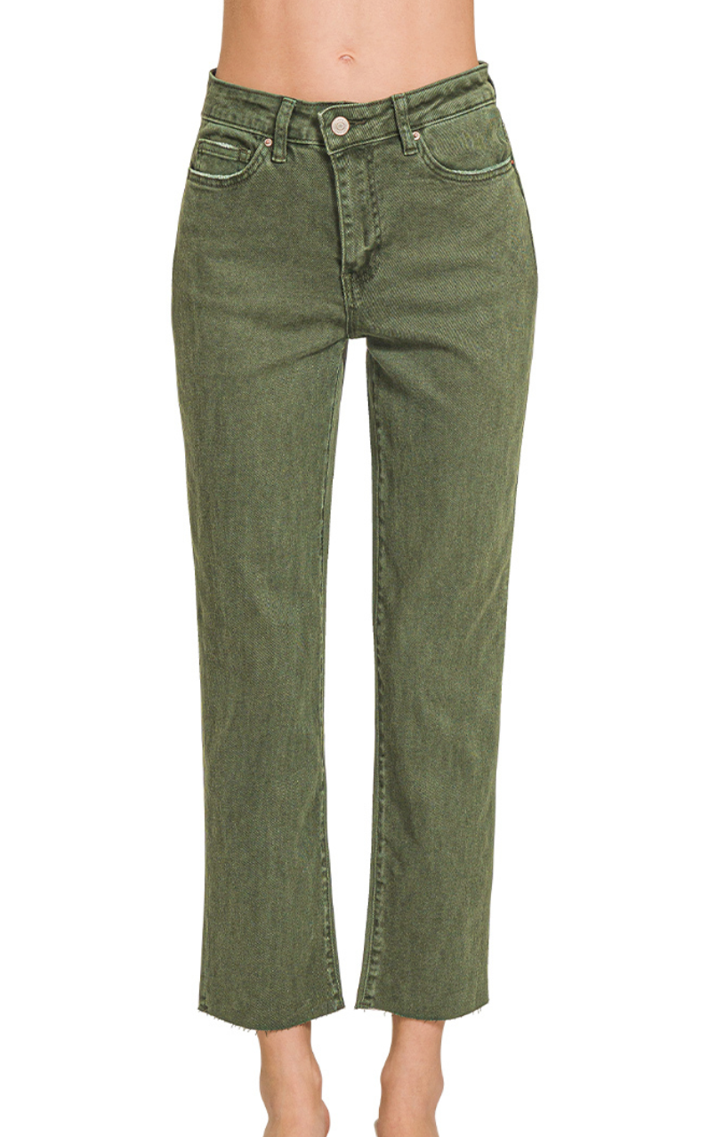 Happy Ankle Jeans - Olive