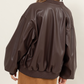 Faux Leather Bomber Jacket - Brown