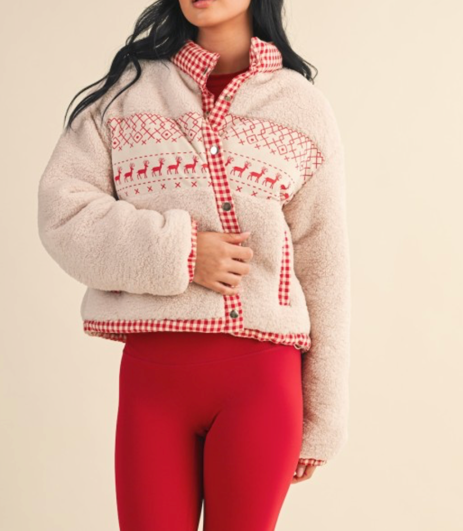 Holiday Reindeer Sherpa Jacket