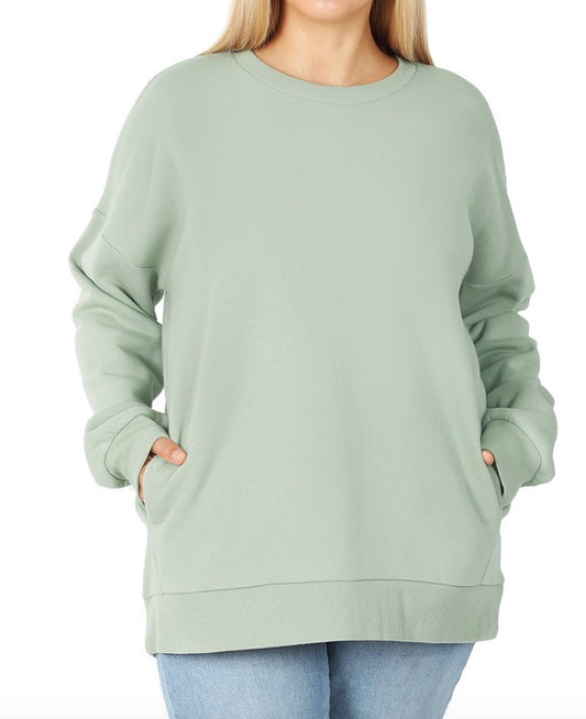 Everyday Sweatshirt With Pockets - PLUS - Sage
