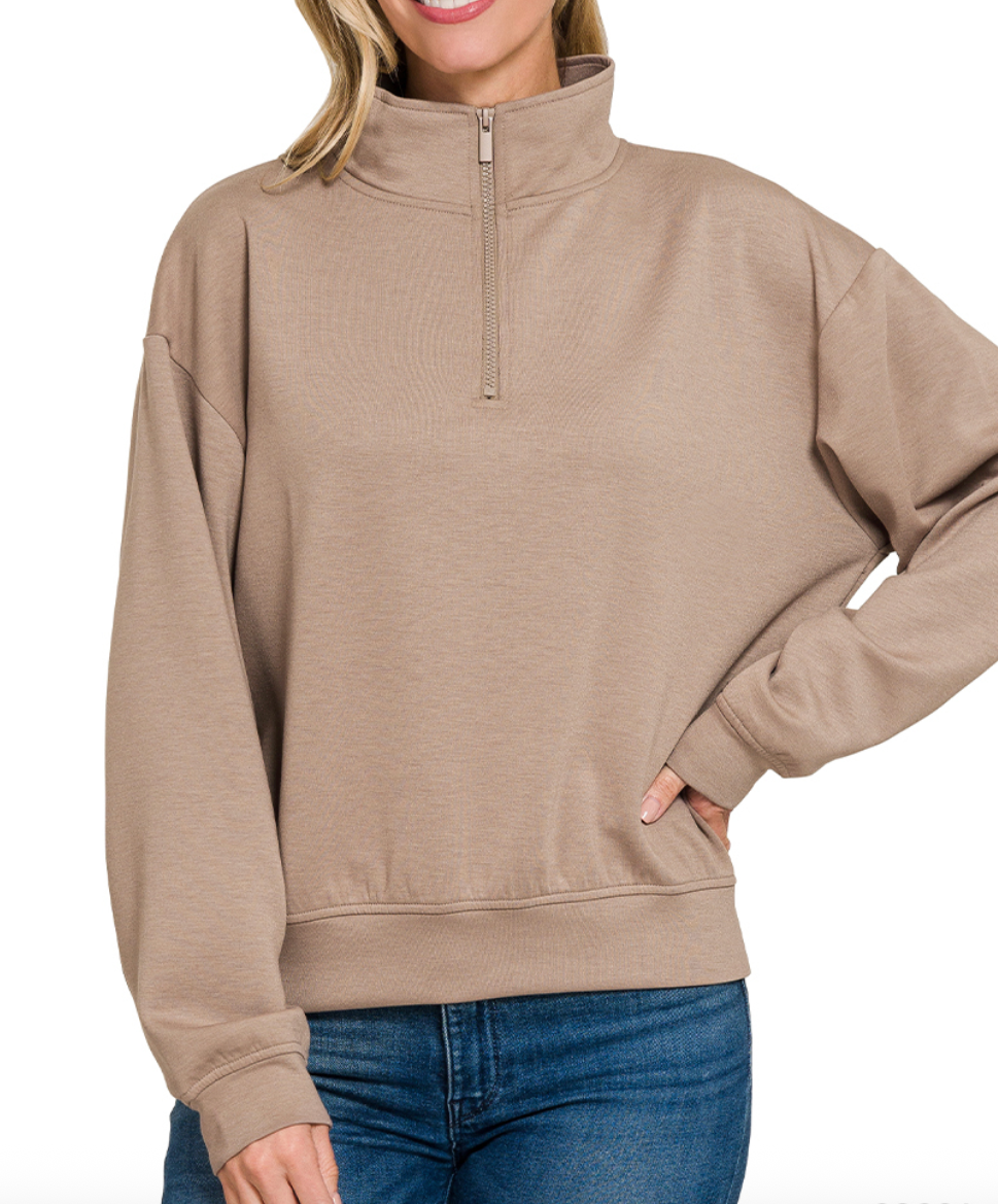 Everyday Zip Up Pullover - Latte