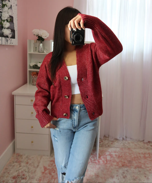 Sweet & Cozy Cardigan - Cabernet