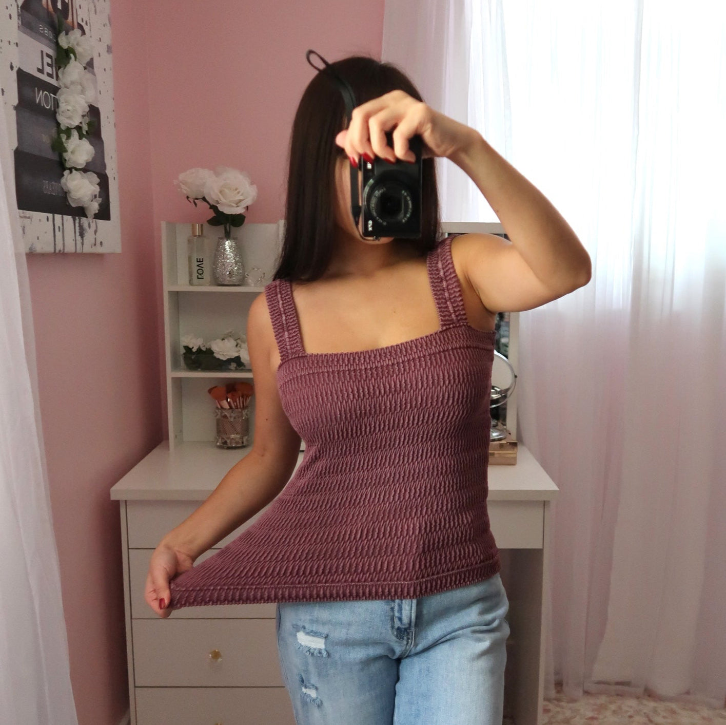Seamless Crinkle Tank - Plum