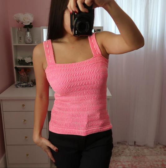 Seamless Crinkle Tank - Neon Pink