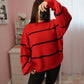 Oversized Striped Sweater - Red
