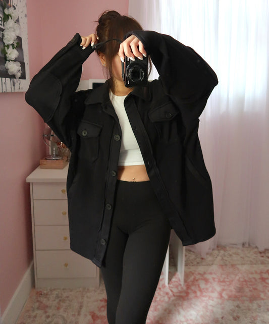 Oversized Fleece Shacket - Black