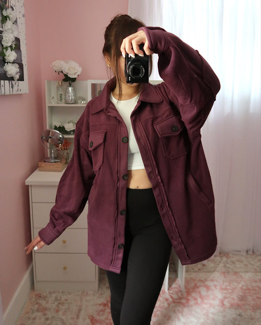 Oversized Fleece Shacket - Plum
