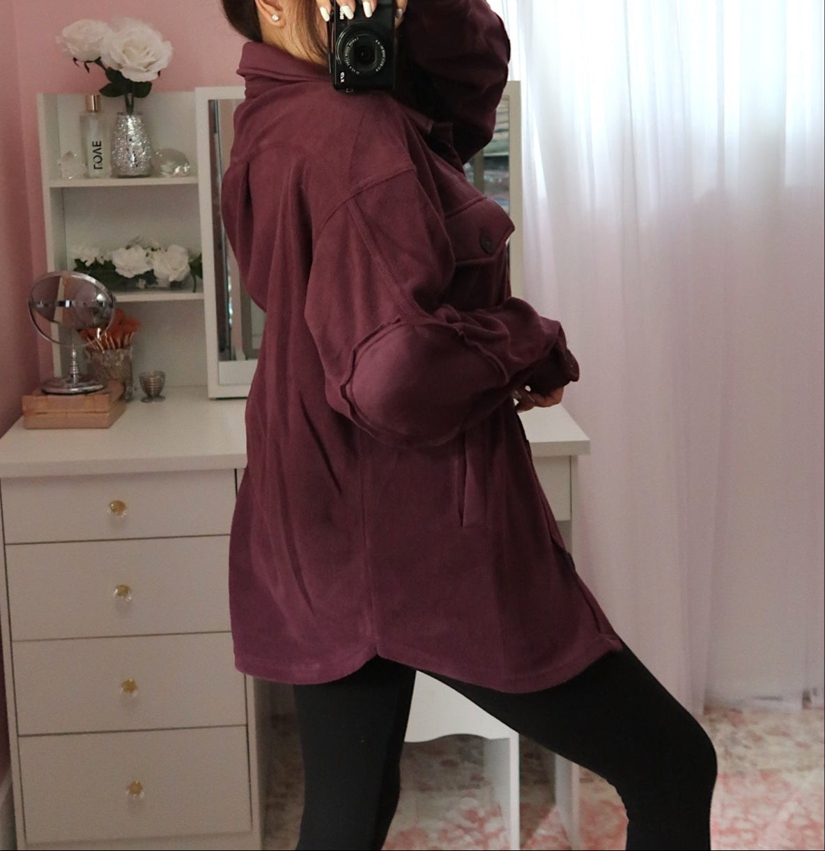Oversized Fleece Shacket - Plum