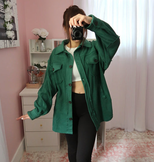 Oversized Fleece Shacket - Green