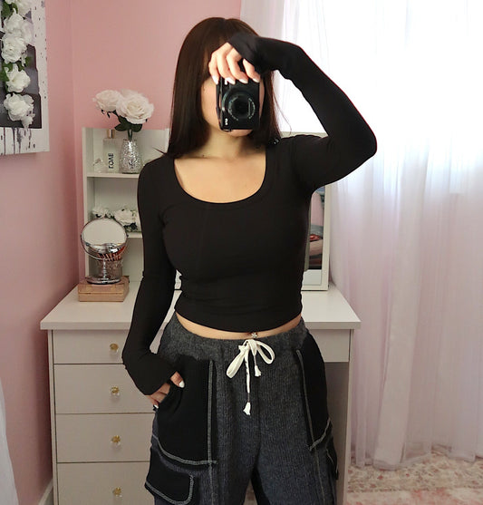 Crop Boat Neck Long Sleeve