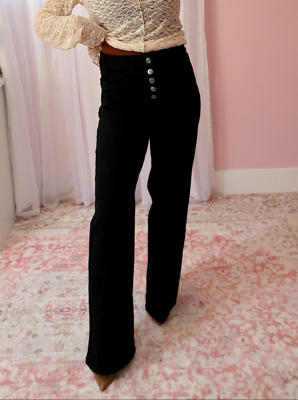 High Rise Stretch Button Jeans