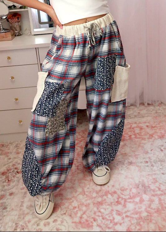 Pretty Plaid Joggers - Blue