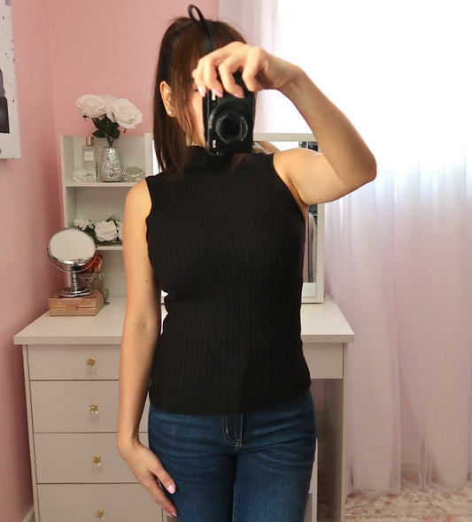 Mock Neck Sweater Top - Black