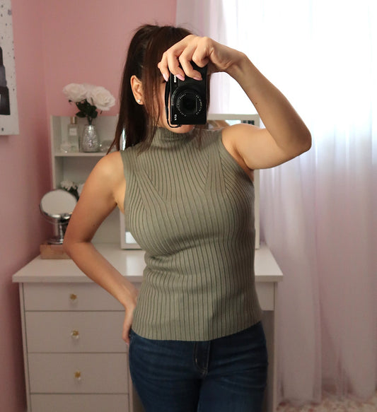 Mock Neck Sweater Top - Sage