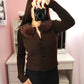 Faux Fur Collar Cardigan - Brown