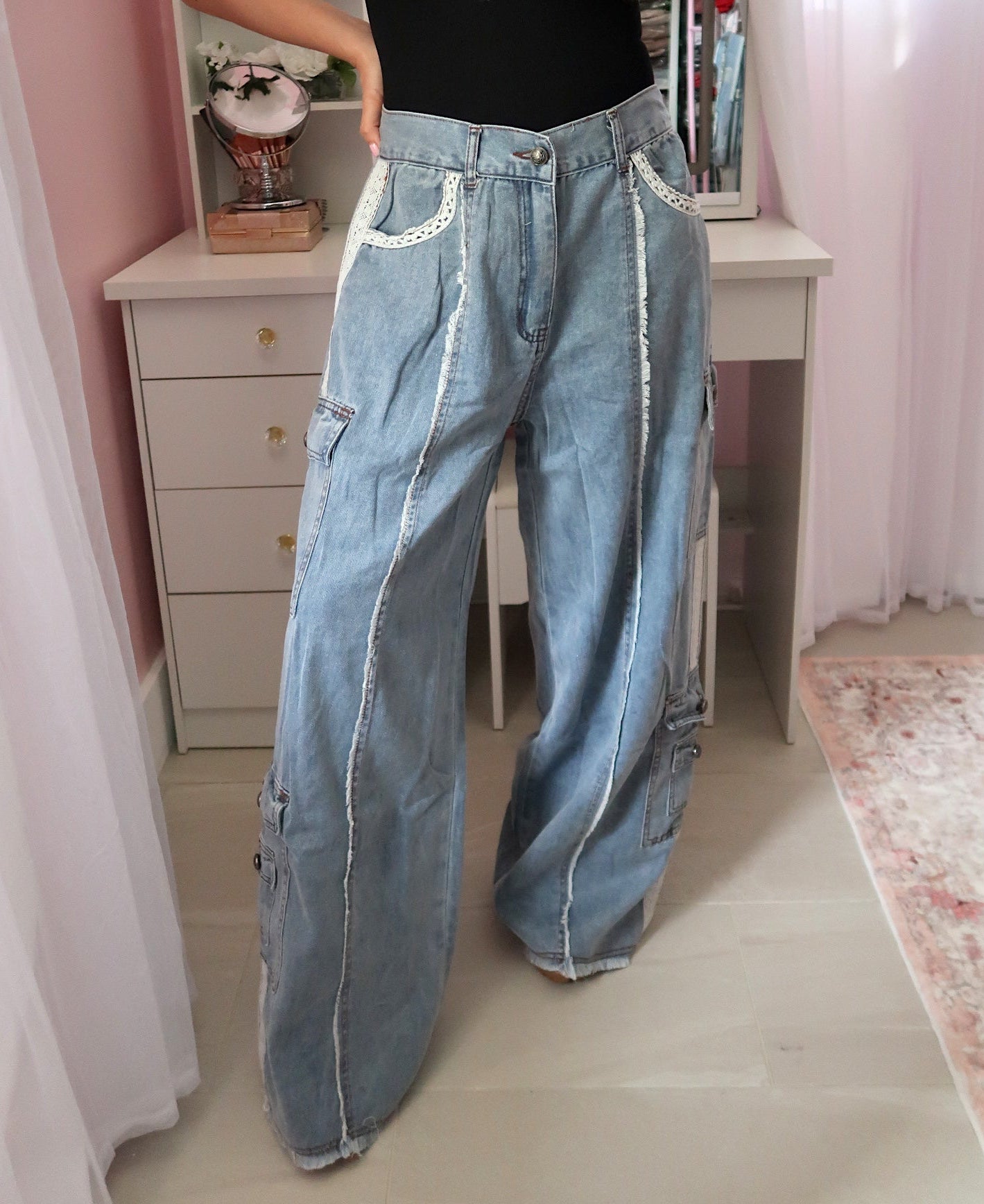 Lace Trim Cargo Jean