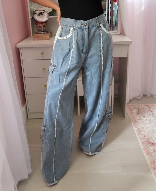 Lace Trim Cargo Jean