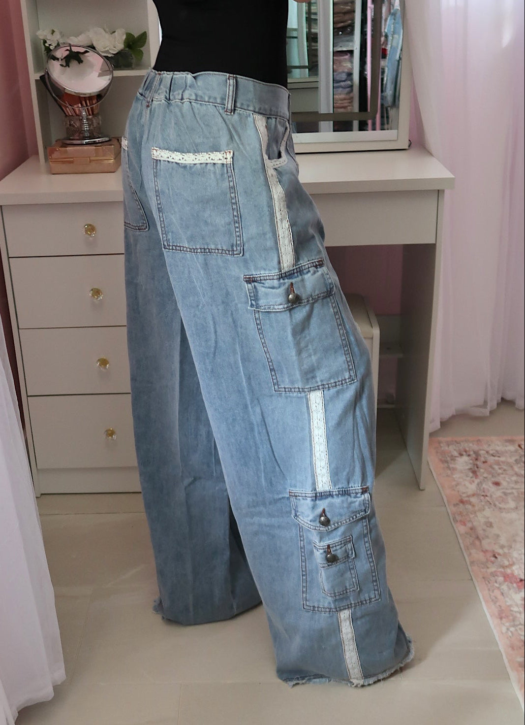 Lace Trim Cargo Jean