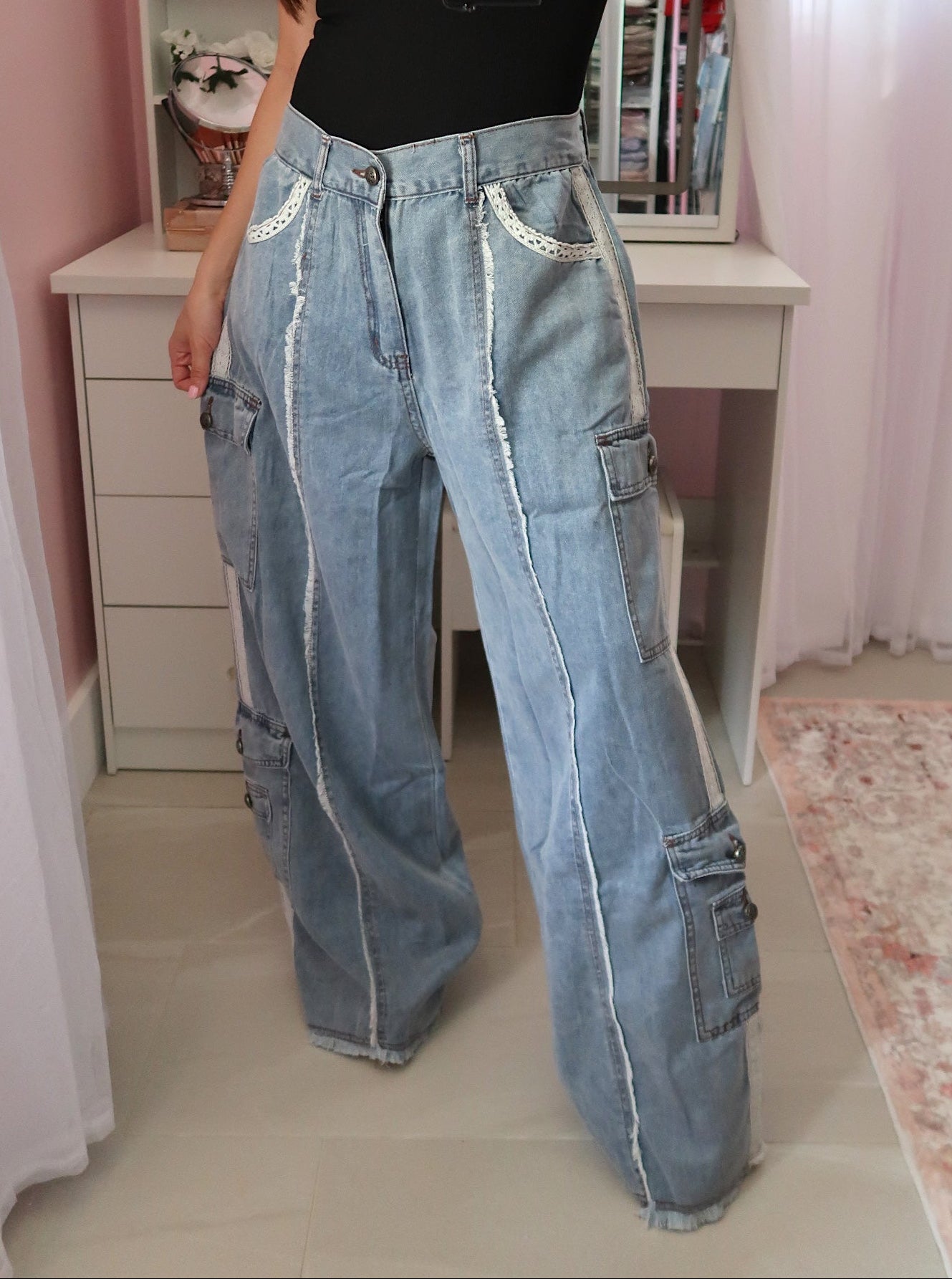 Lace Trim Cargo Jean