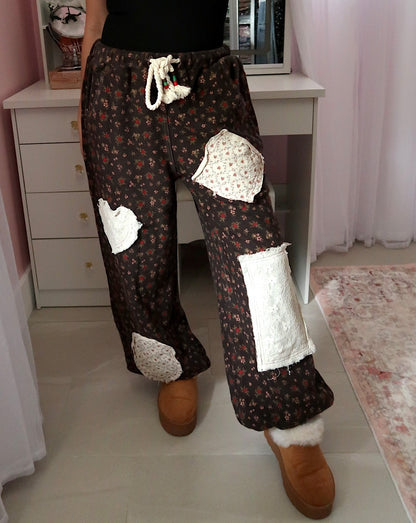 Red and Pink Floral Joggers (Large)