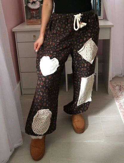 Red and Pink Floral Joggers (Large)