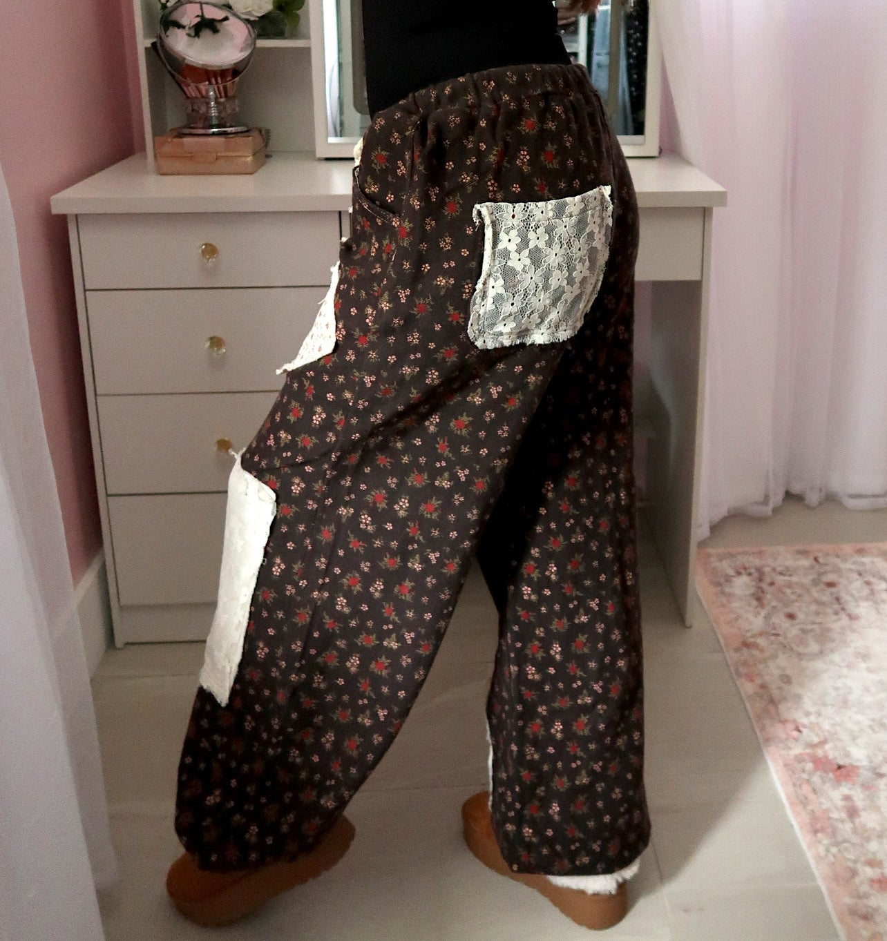 Red and Pink Floral Joggers