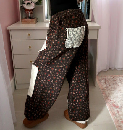 Red and Pink Floral Joggers (Large)