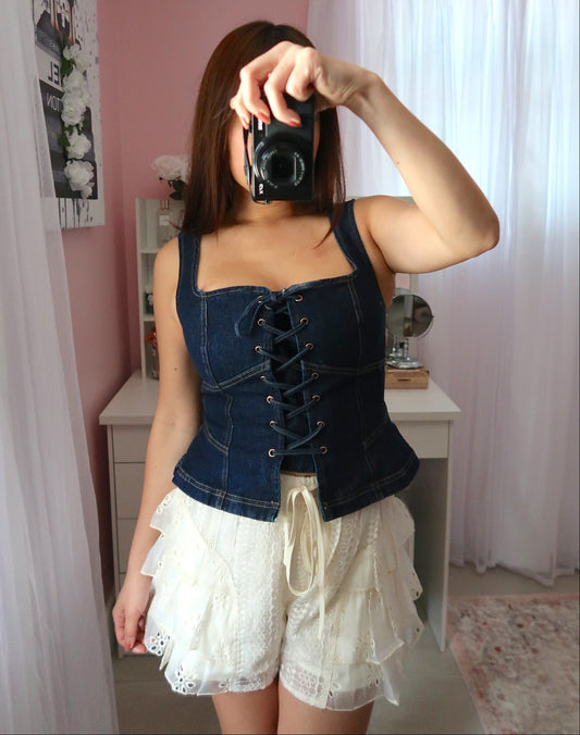 Denim Lace Up Top