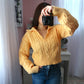 Cable Knit Crop Sweater - Mustard