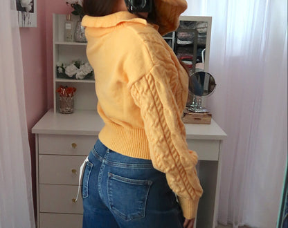 Cable Knit Crop Sweater - Mustard (Large)
