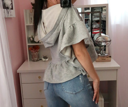 Ruffle Cropped Hoodie (Large)