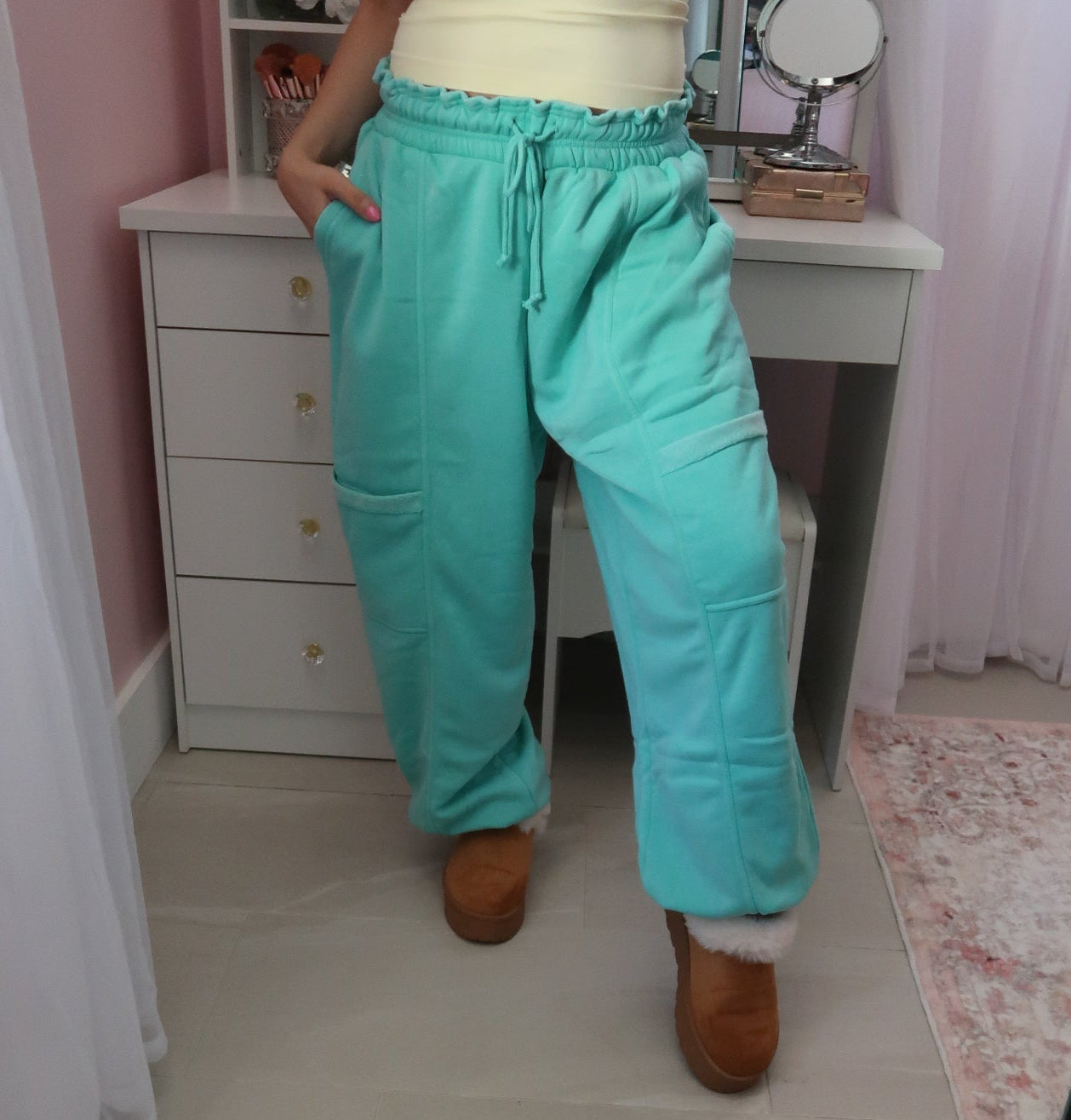 Cute Waist Joggers - Turquoise