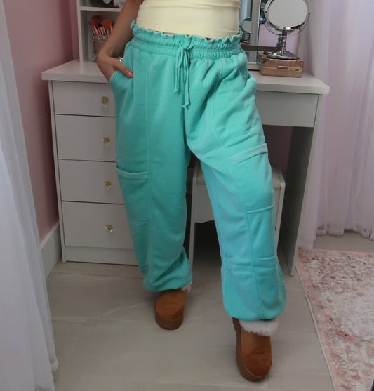 Cute Waist Joggers - Turquoise