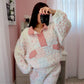 Quilted Pastel Quarter-button Sweater